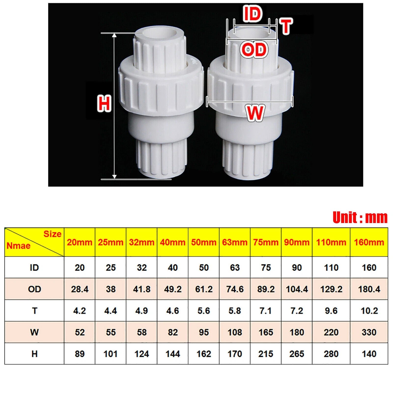 PVC One-way Spring Piston Flap Check Valve Pipe Fittings Ø 32 40 50 63 75 90mm