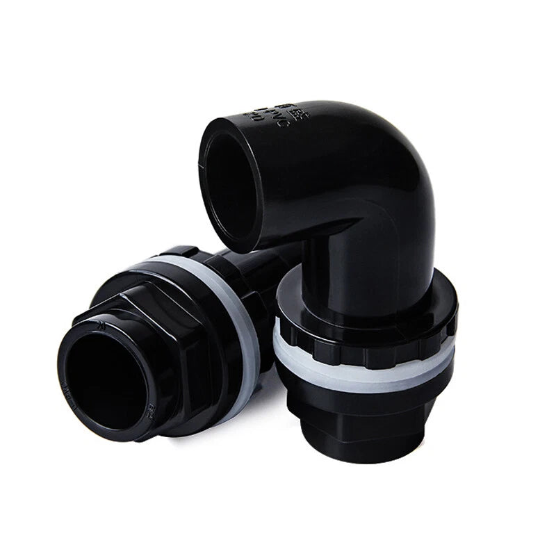 PVC 90° Elbow Pipe Fittings 20mm~50mm Tank Connector Bulkhead For Aquarium Black