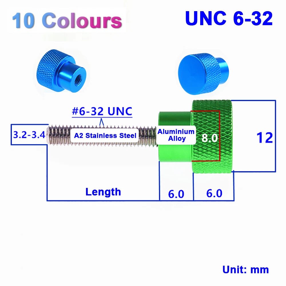 6 - 32 UNC Knurled Thumb Screws — Aluminum & Stainless Steel, Hand Grip Knob Bolts - HomeDIYer