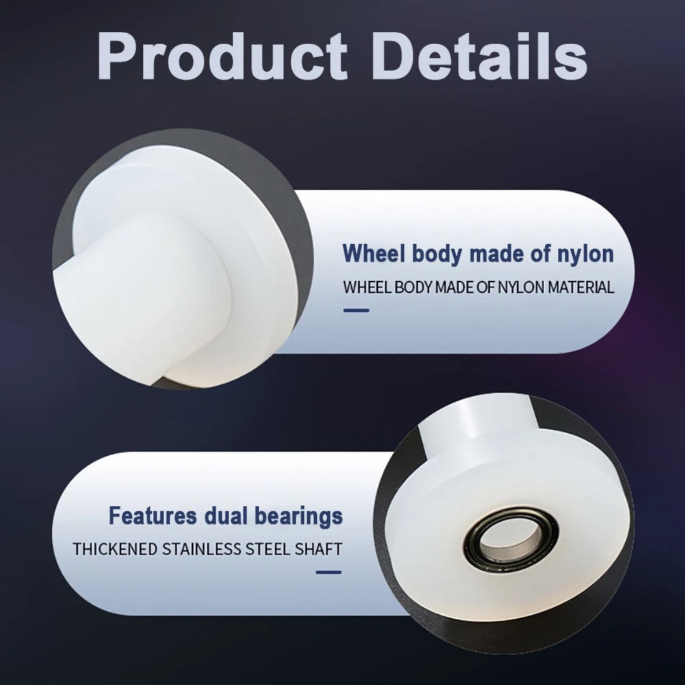 25mm - 55mm Square Flat Nylon Pulley H Idler Wheels, Ball Bearing Nylon Rollers