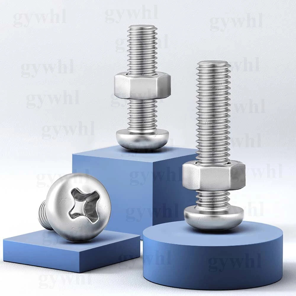 A2 Stainless Steel Pan Head Phillips Machine Screws + Nuts Set – DIN 7985, M2 to M10 (3–100mm Lengths)
