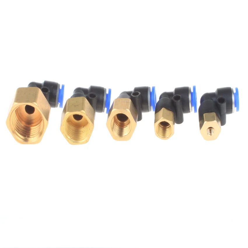 90° Elbow Push-to-Connect Pneumatic Fitting — 4mm to 12mm Hose OD, Female Thread