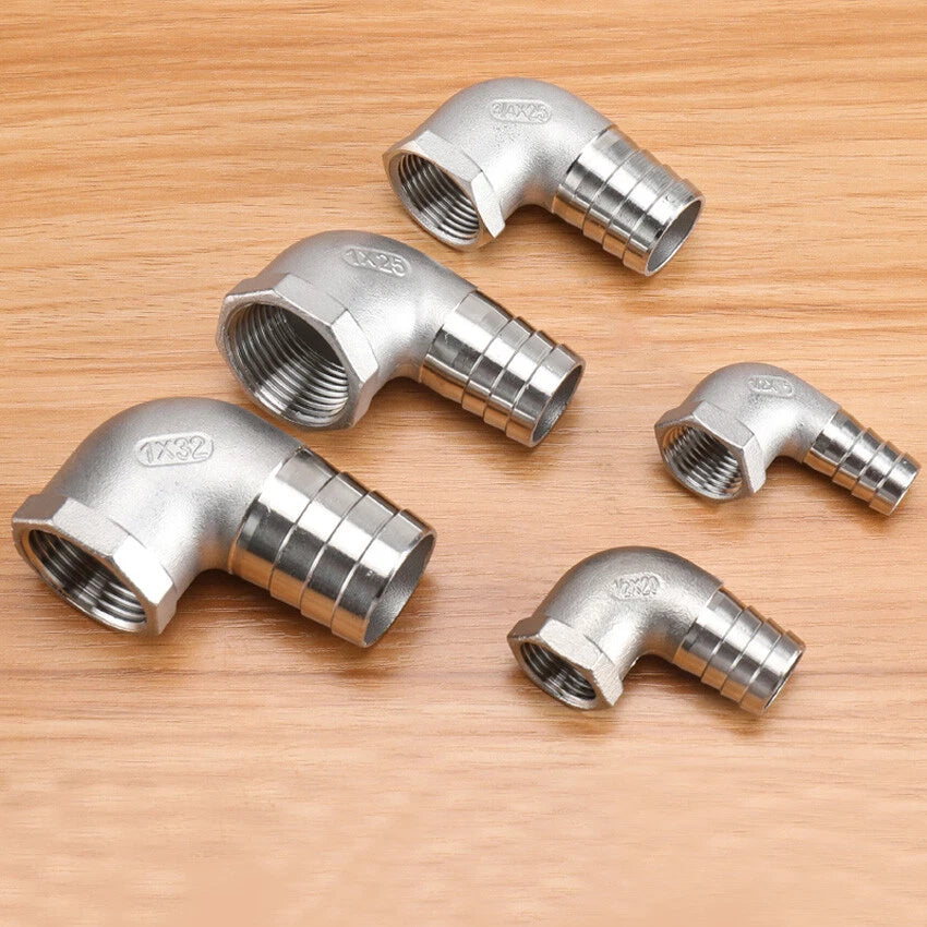 Female Thread Fitting x Barb Hose Tail End Elbow Connector A2 Stainless Steel