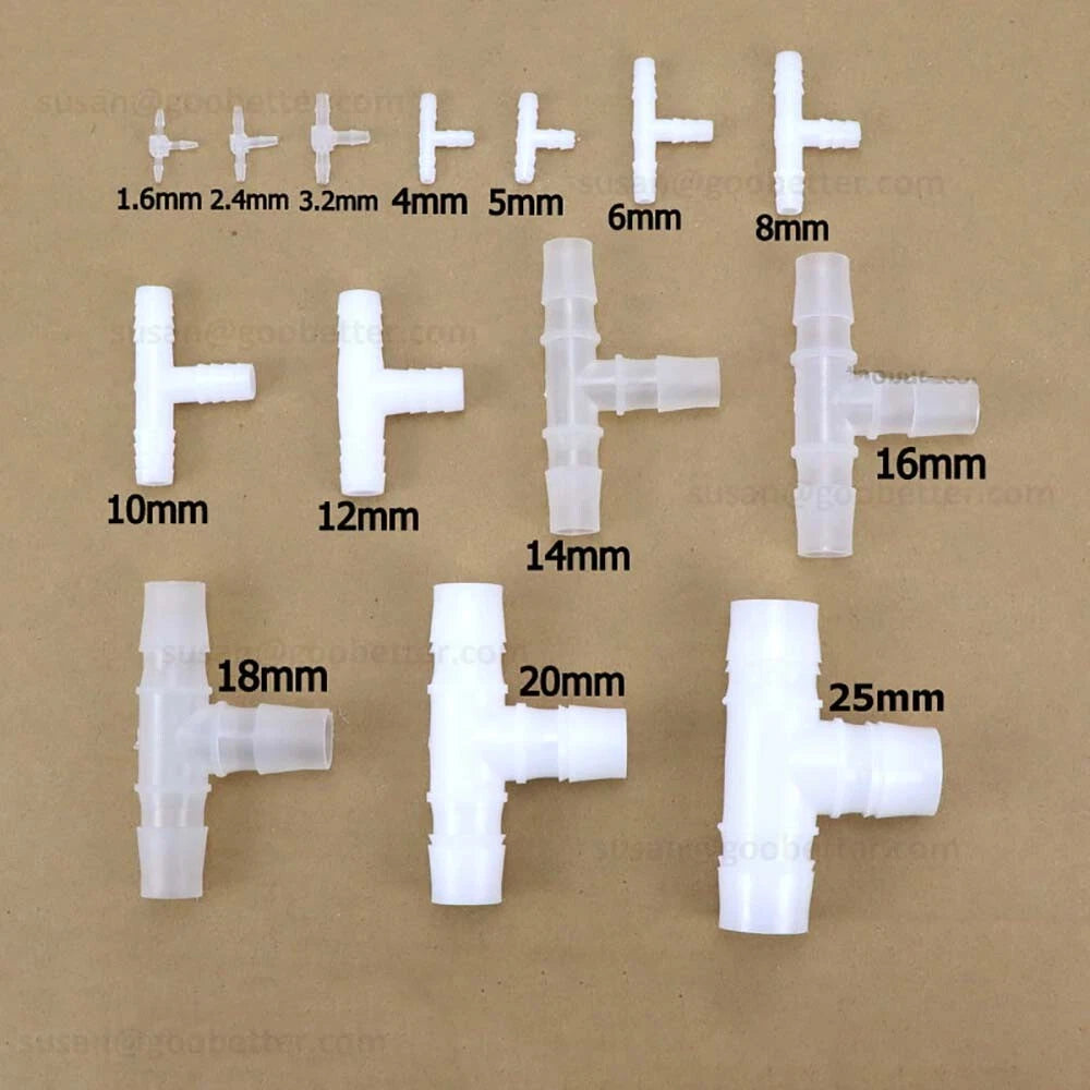 Plastic Barbed Hose Connectors — T-Piece, Elbow & Straight Fittings for Air & Water Lines