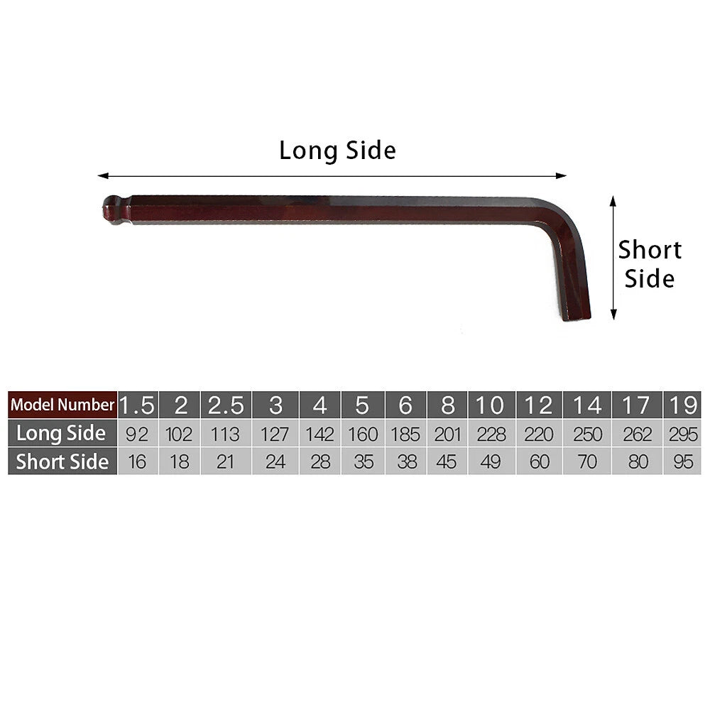 Extra Long Metric Ball Point Hex Key Allen Wrench L-Keys Allan Alan 0.7mm-19mm