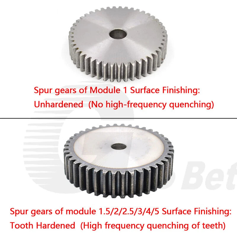 Mod 1 1.5 2 2.5 3 4 5 Spur Gear C45 Steel 12 Tooth - 160 Tooth Motor Pinion Flat