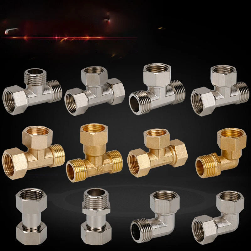 1/2" Brass BSP T-Piece Tee Connector — 3-Way Pipe Fitting Adapter