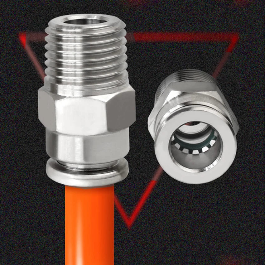Stainless Steel 304 Push-In Straight Fitting — PT Male Thread x Hose Barb Adapter (4mm–16mm OD)