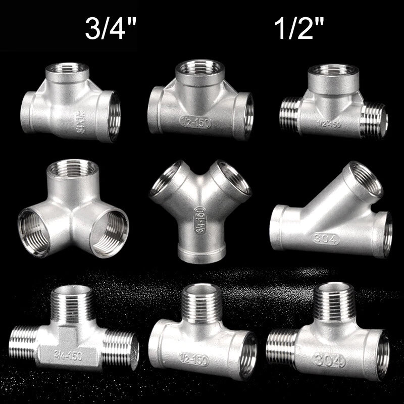 Stainless Steel BSP Tee Fittings 1/2" & 3/4" Male Female Reducer Connector