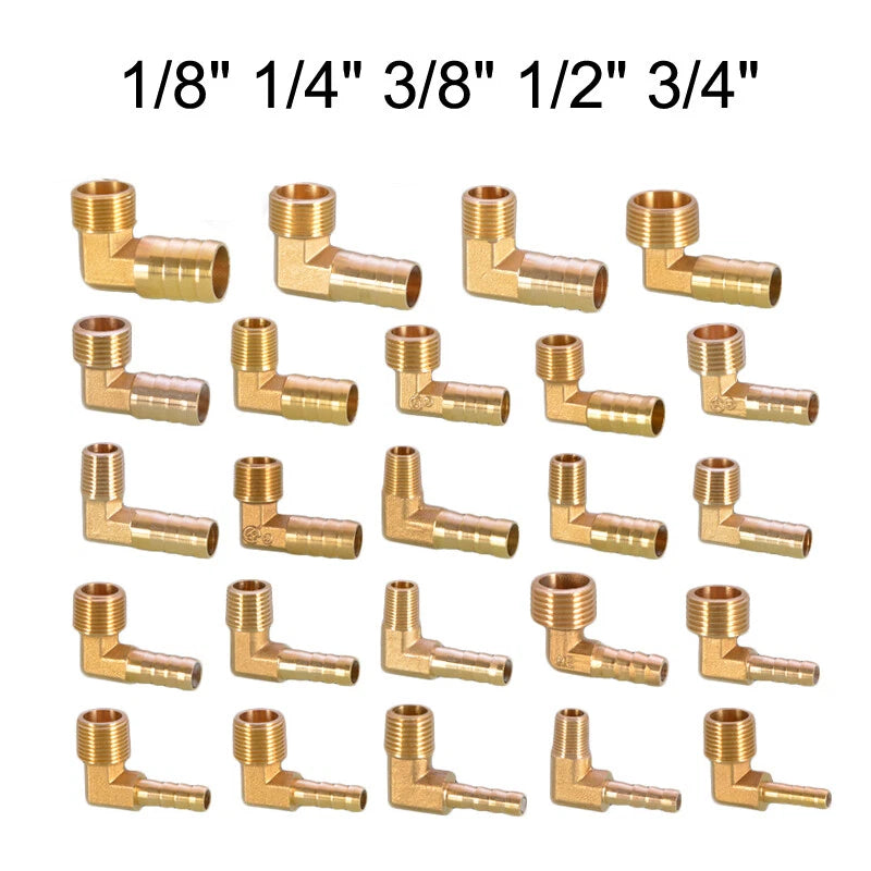 Brass Hose Barb Elbow Fittings — Male BSP to Metric Barb, 1/8" to 3/4" BSP