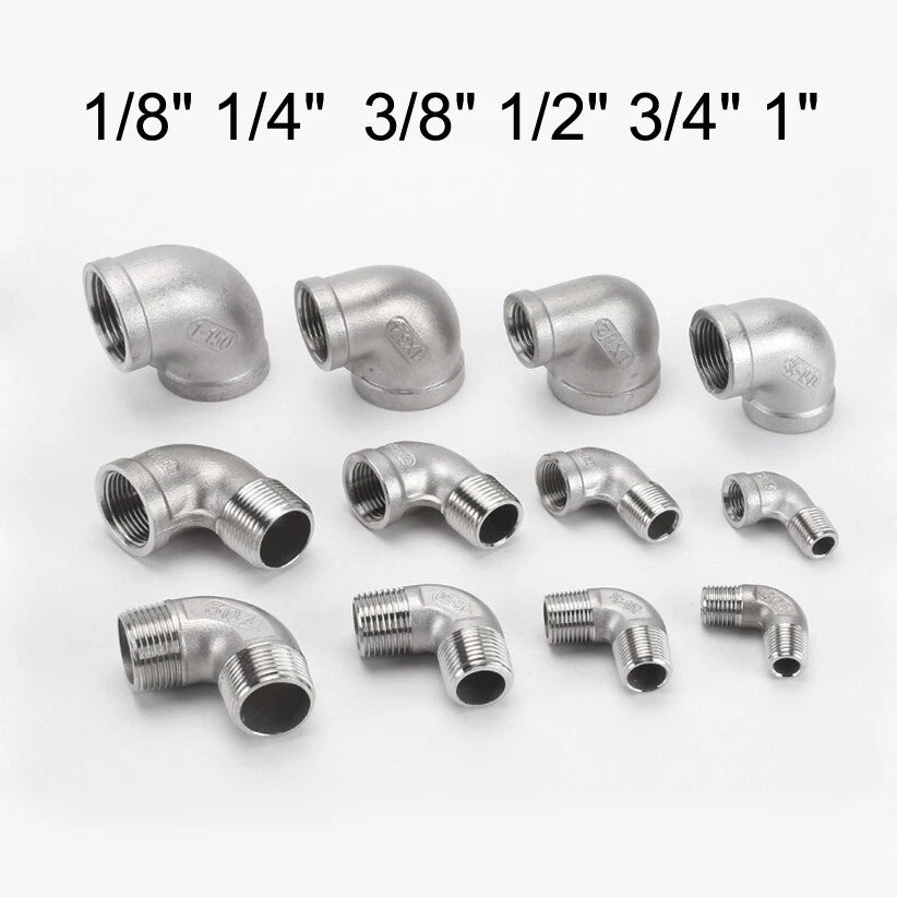 Stainless Steel 90° Elbow BSP Pipe Fittings — Same-Size & Reducing Female/Male Adapters