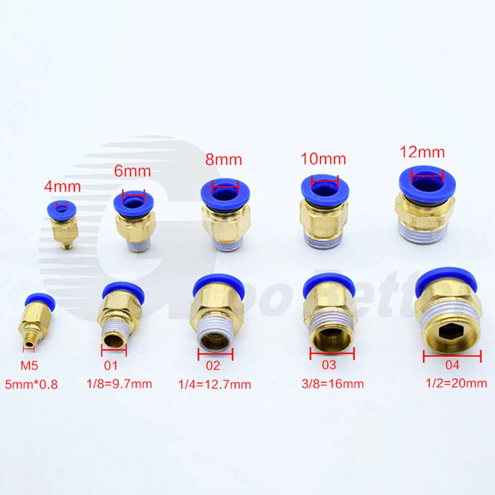 Pneumatic Push Fit Connector Hose Tube Pipe Joiner 4mm–16mm × PT Thread