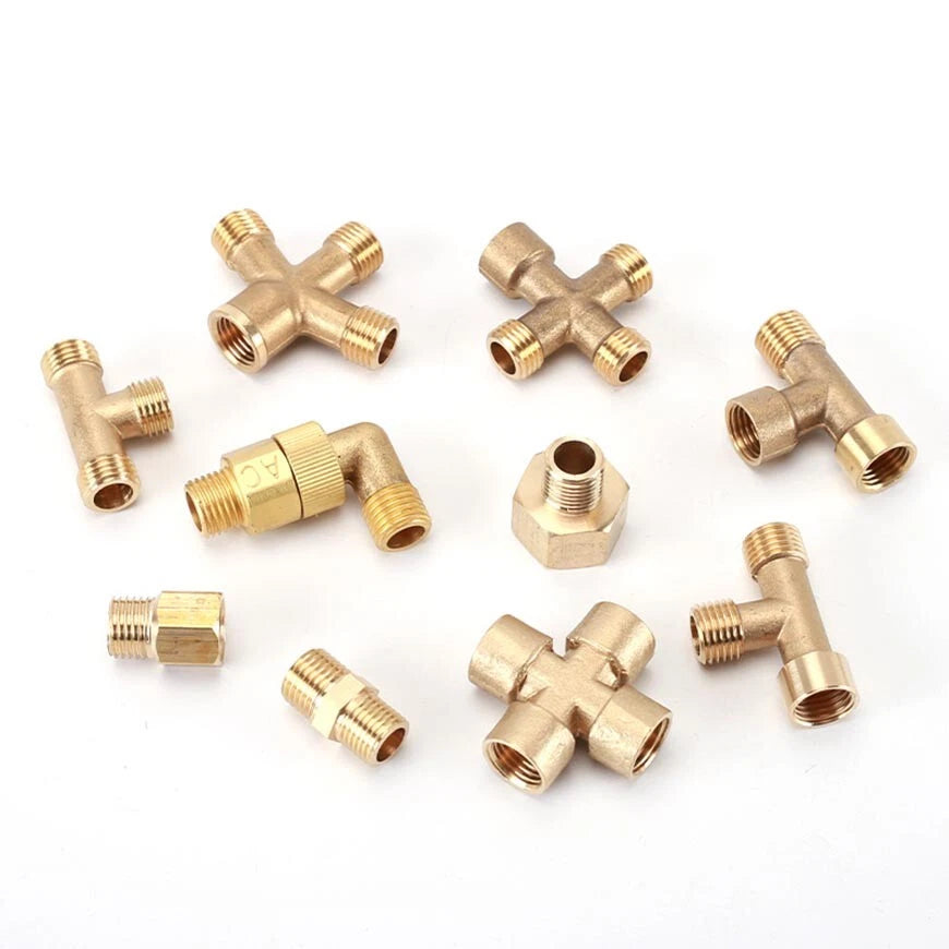 M14x1.5mm & M22x1.5mm Brass Pipe Fittings — Straight, Elbow, Tee, Cross, Coupler Adapters