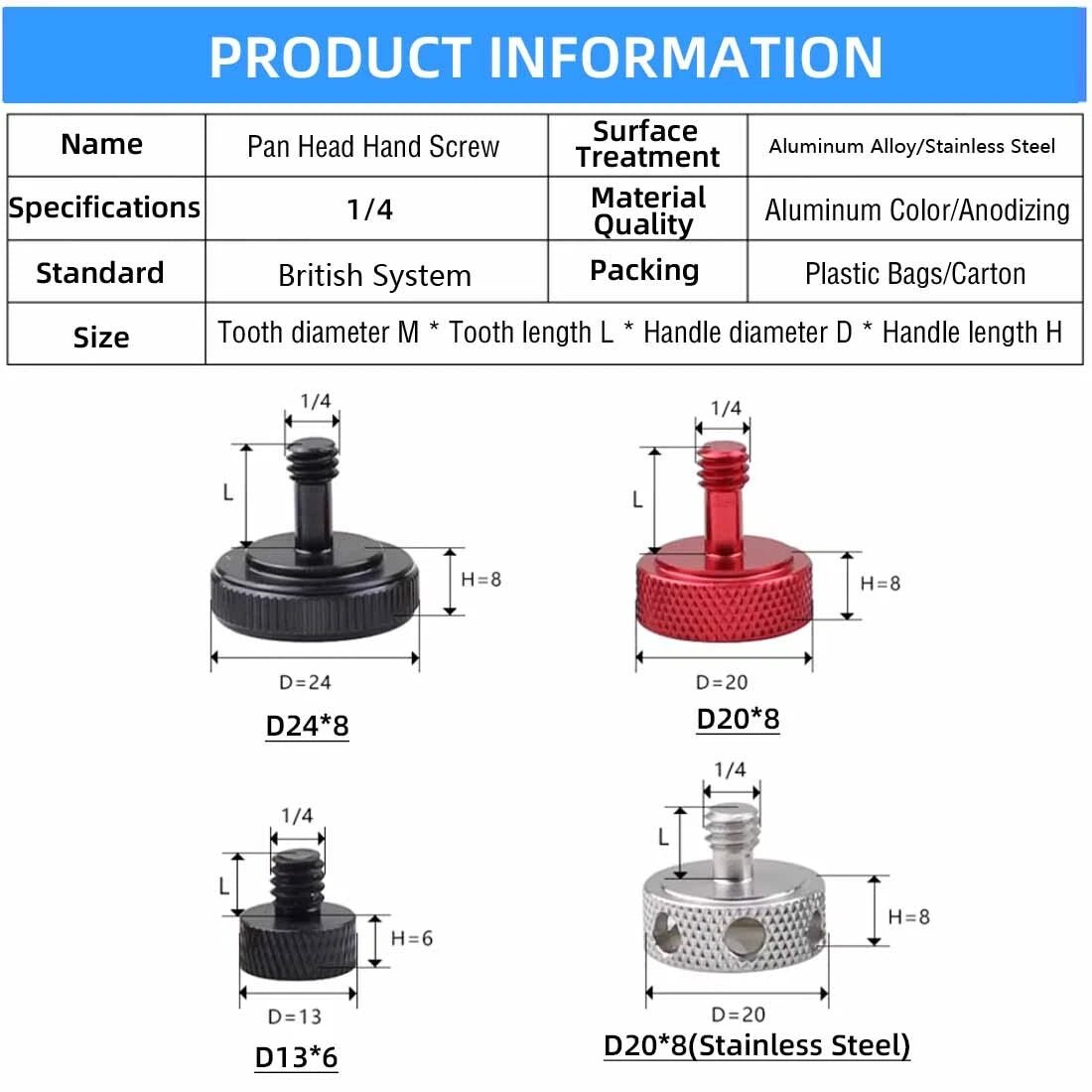 1/4" Camera Thumb Screws – Aluminum Alloy & Stainless Steel Pan Head Adapter Bolts - HomeDIYer