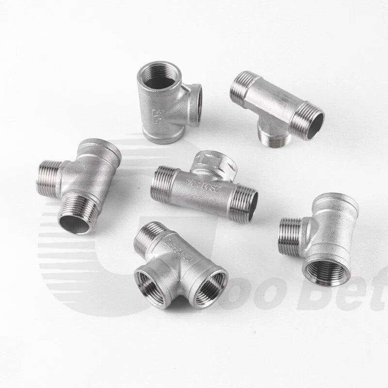 304 Stainless Steel BSP Tee Pipe Fitting — Male & Female Thread, 1/2" to 2"