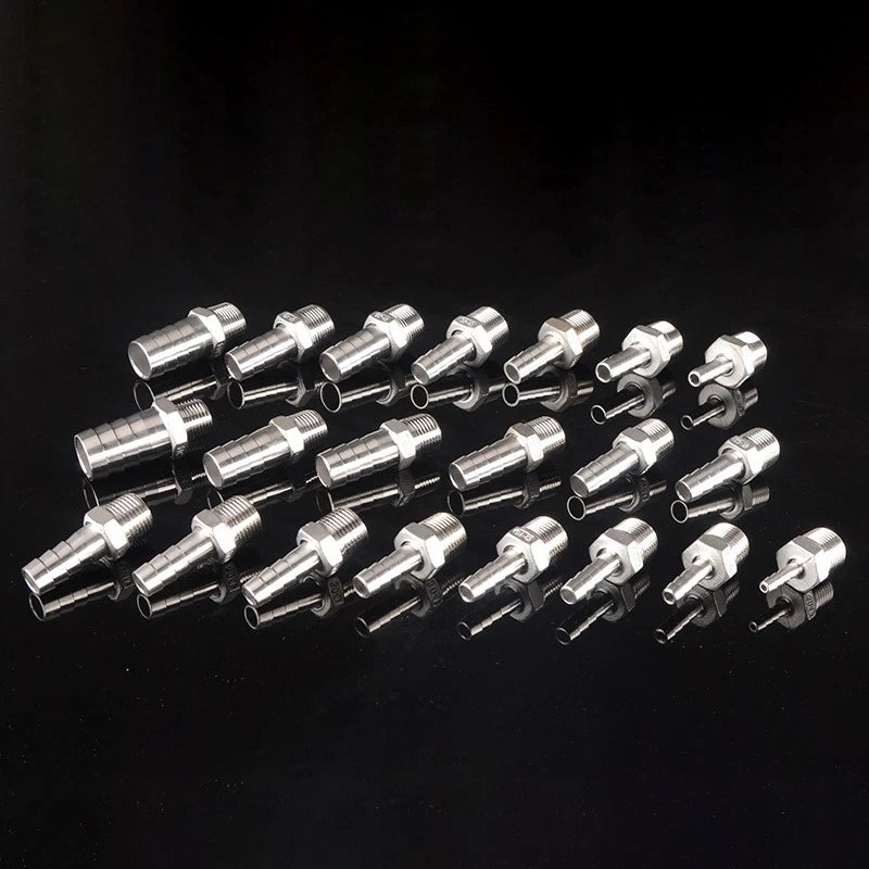 1/2" & 3/4" BSP Male Thread Hose Barb Tail Connector — Stainless Steel