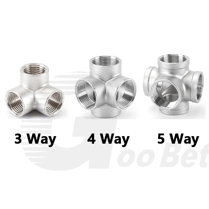 BSP Female Stainless Steel Pipe Fitting — 3/4/5-Way Adapter, 1/4" to 2"