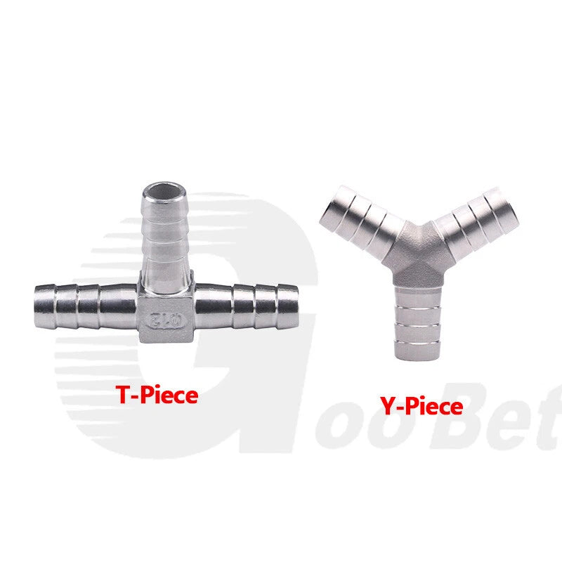 Stainless Steel Barbed Hose Connector — T-Piece & Y-Piece, 6mm–25mm