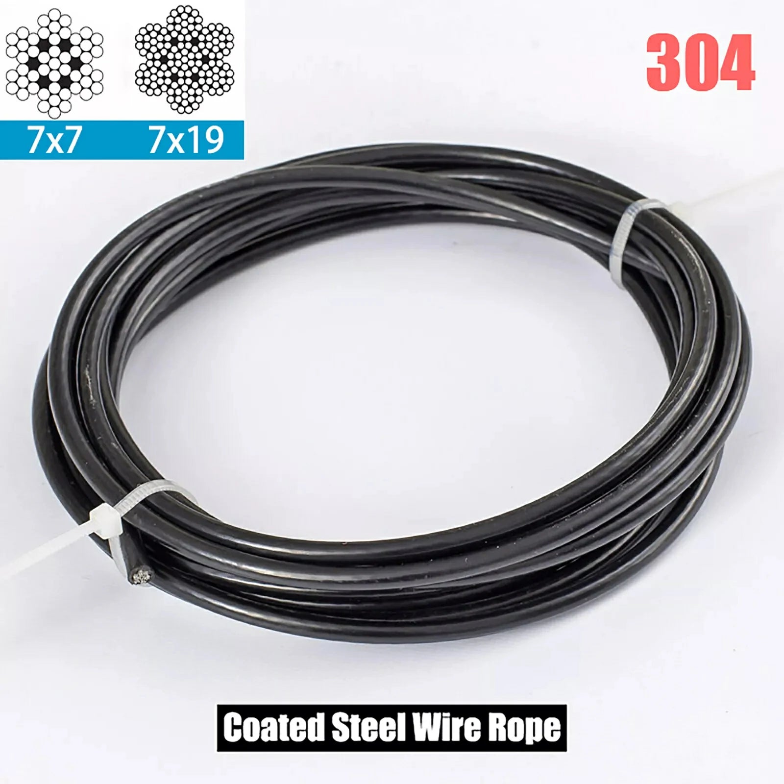 Stainless Steel Wire Rope Cable Black PVC Plastic Coated 1mm 2mm 3mm 4mm 5mm 6mm - HomeDIYer