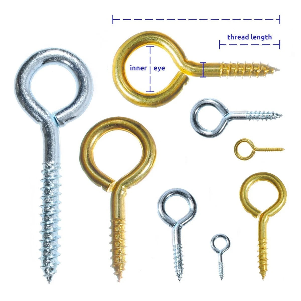 Screw-In Hooks & Eye Hooks — Galvanized, Nickel, Copper & Stainless, 1.1mm–8.6mm
