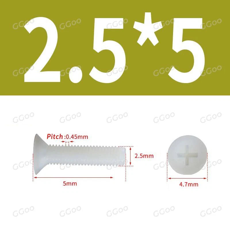 White Nylon Phillips Flat Head Machine Screws DIN 965 — M2.5 M3 M4 M5 M6 M8