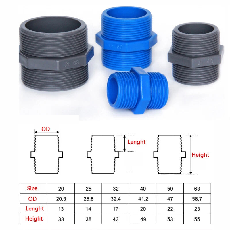 PVC Nipple Bsp Male Threaded Pressure Fittings Pipe Fitting ID 20mm~63mm