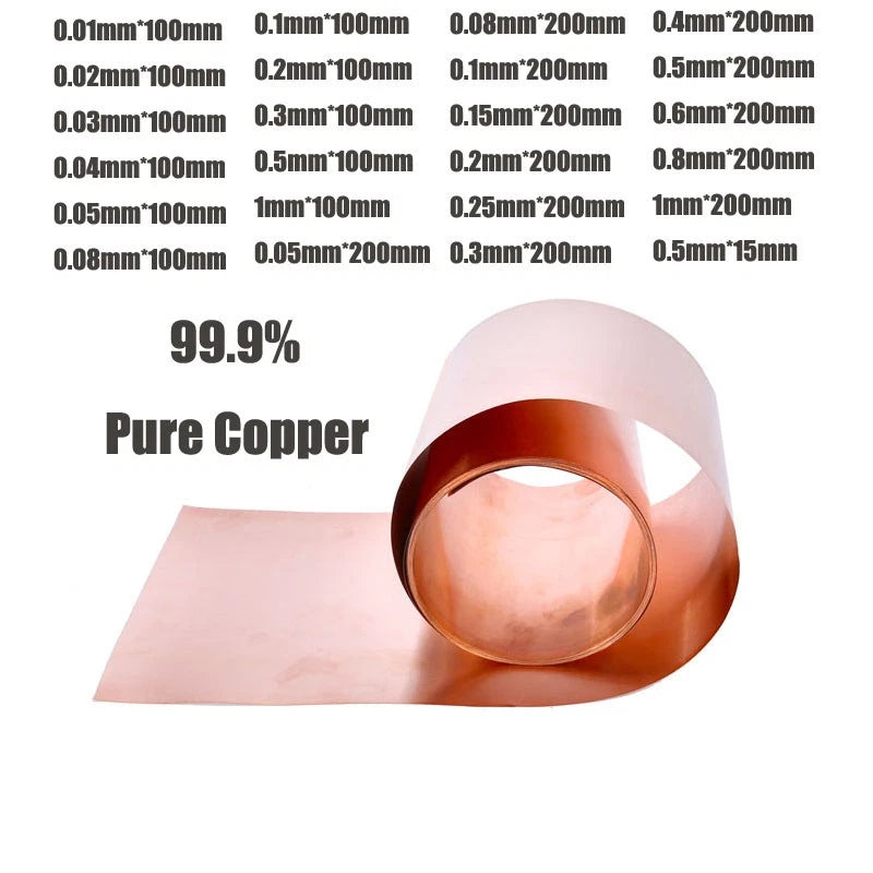 1Meter Ultra-thin 99.99% Pure Copper Cu Sheet Foil Plate Strip 0.01-1mm Thick