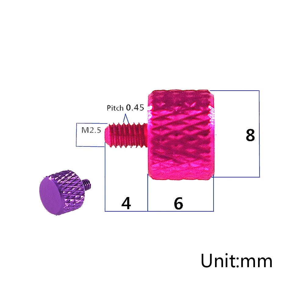 M2.5 x 4mm Aluminum Alloy Knurled Thumb Screws for PC Case — 10 Colors