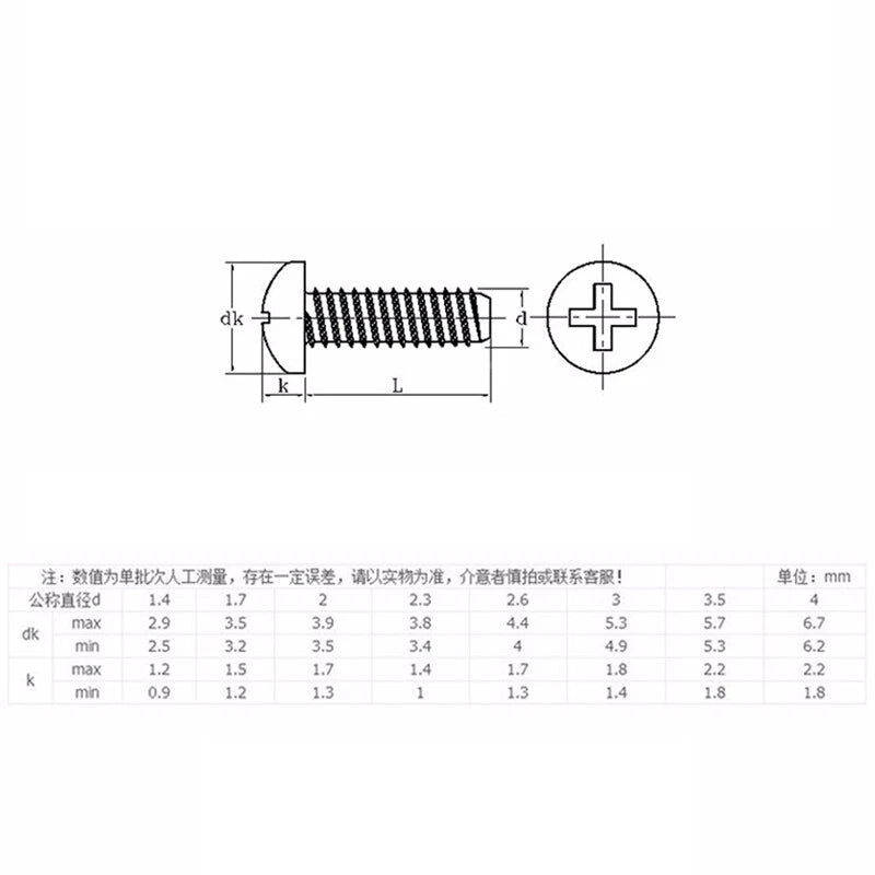 M2 Phillips Pan Head Machine Screws – Carbon Steel Nickel-Plated (2mm Diameter, 3–20mm Lengths)