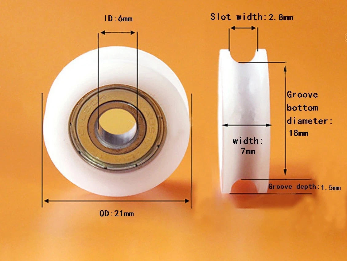 Round U Groove Nylon Pulley Guide Wheels Roller 696ZZ 6x21x7mm Ball Bearing