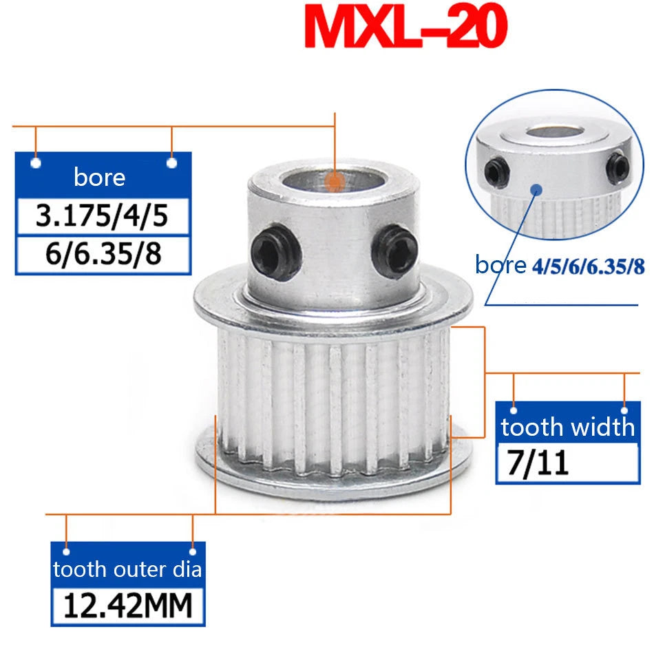 MXL20T Synchronous Wheel Timing Belt Pulley Pilot Bore For 6/10mm Width Belt