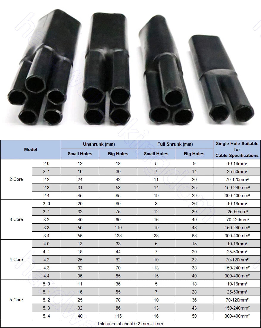 Heat Shrink 2:1 Tubing for Branch Wires — 2, 3, 4 & 5 Cores, 10–400mm²