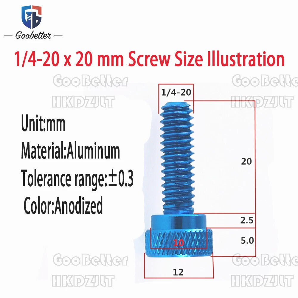 1/4 - 20 x 20mm Knurled Thumb Screws – Anodized Aluminum, 10 Colors - HomeDIYer