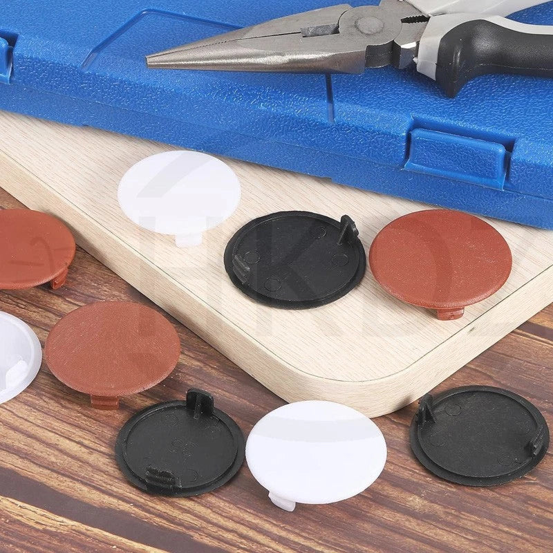 Plastic Screw Caps Covers – 5mm to 40mm Push-in Furniture Hole Plugs, Black, White and Brown
