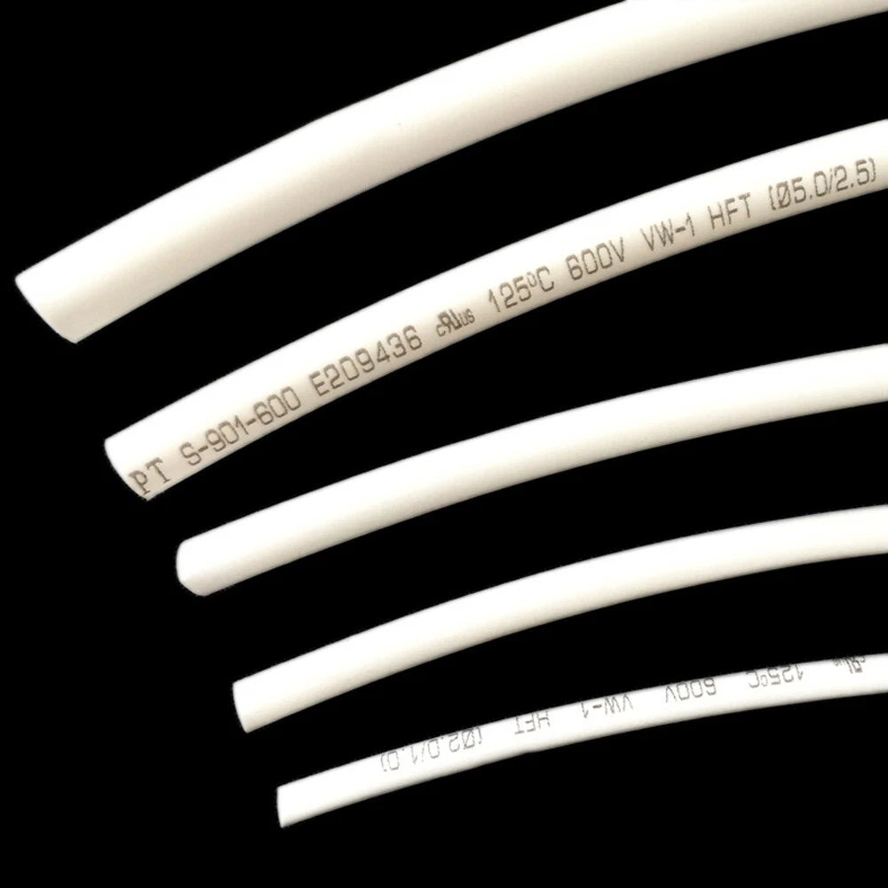White 2:1 Heat Shrink Tubing — 1 Meter, 0.6mm to 80mm Diameter
