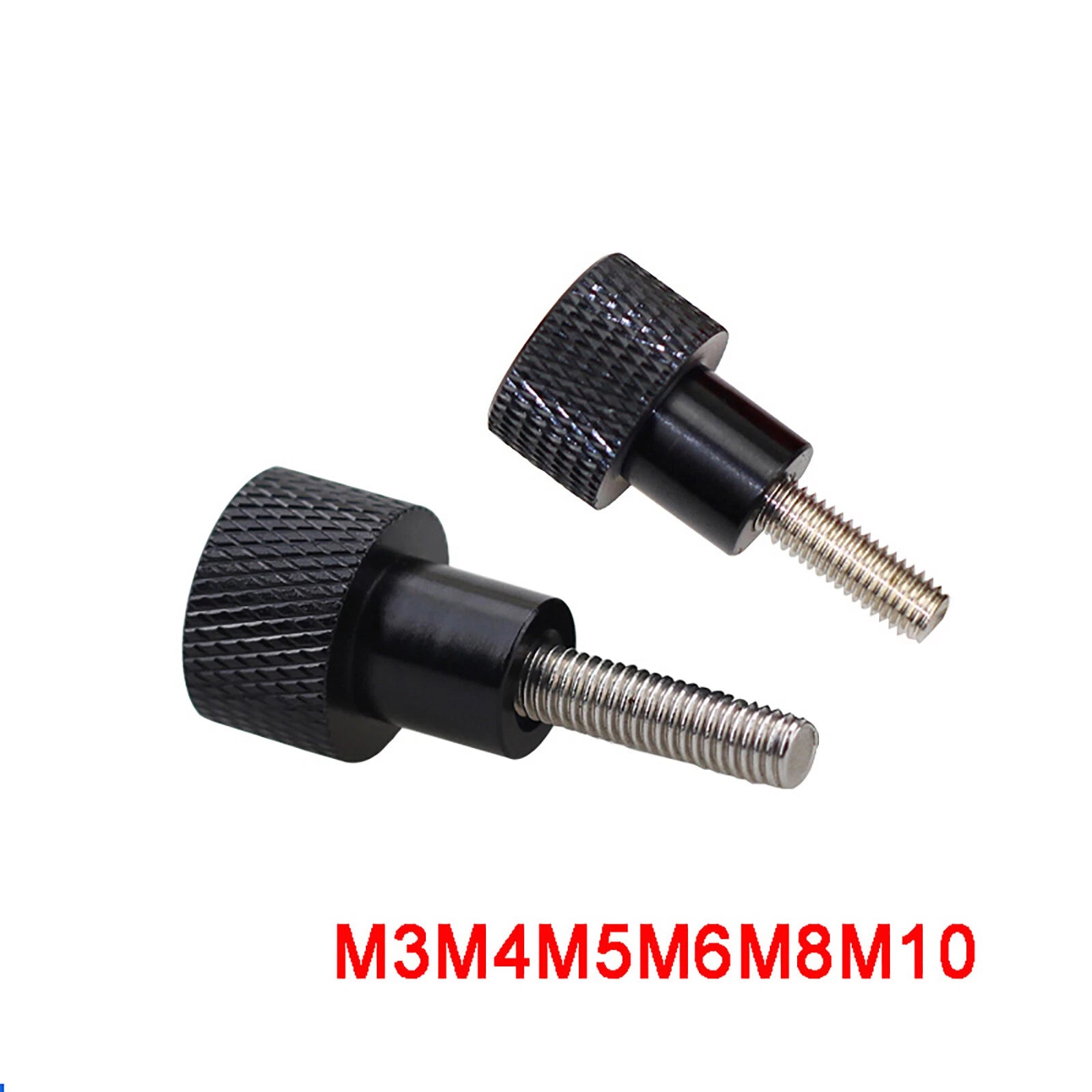 Black M3/4/5/6/8/10 Knurled Thumb Screws, Aluminum Handle + Stainless Thread Rod