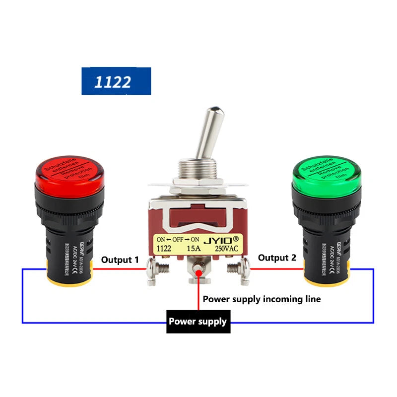 SPDT Toggle Switch ON-OFF-ON 3 Position 3-Pin 15A 250VAC — E-TEN 1122