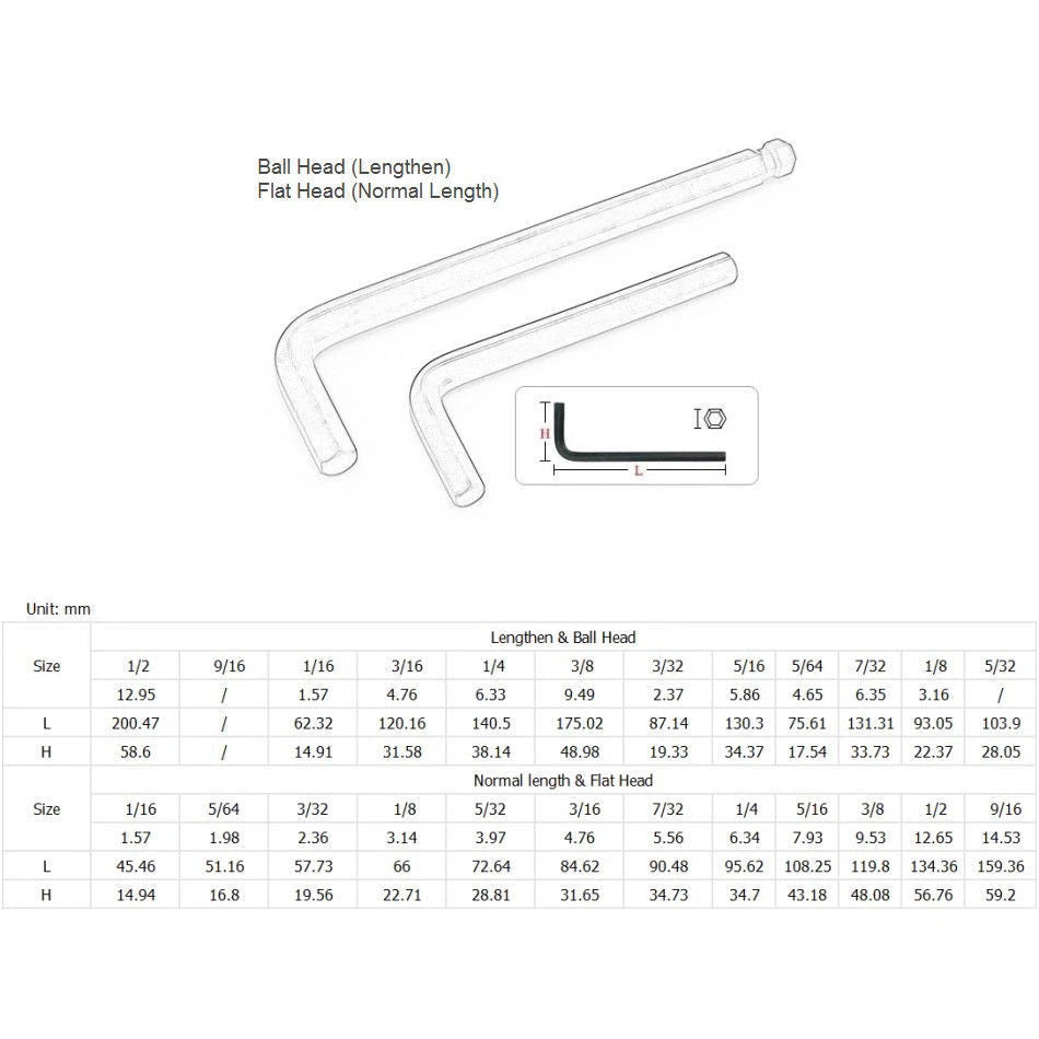 BSW HEX ALLEN KEY WRENCH LONG-SHORT ARM BALL-FLAT END Holder CR-V STEEL