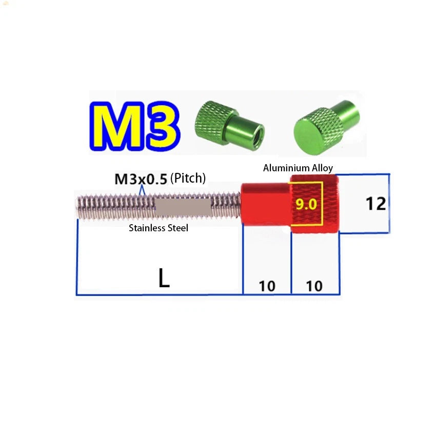 M3 Knurled Thumb Screws – Aluminum Grip Knob with Stainless Steel Thread