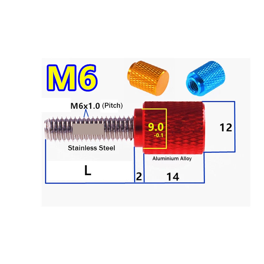 High Type Knurled Thumb Screws M6 x 5-100mm Aluminium Alloy Hand Grip Knob Bolts