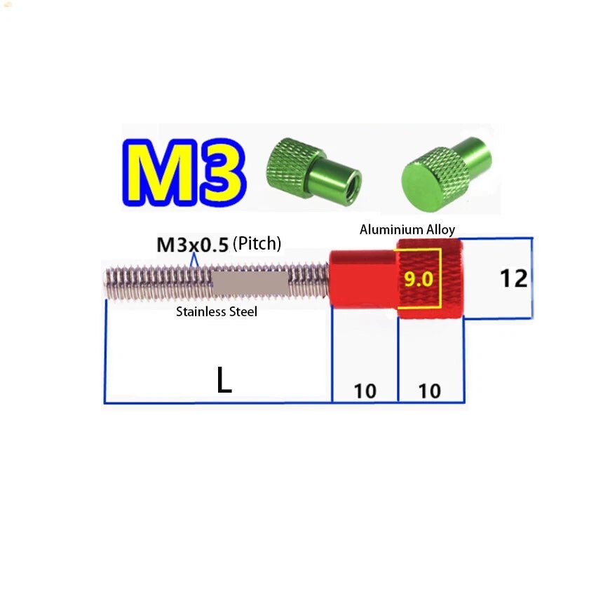 M3 x 5 - 45mm High‑Type Knurled Thumb Screws – Aluminum Hand Grip + Stainless Steel Thread (10 Colors) - HomeDIYer