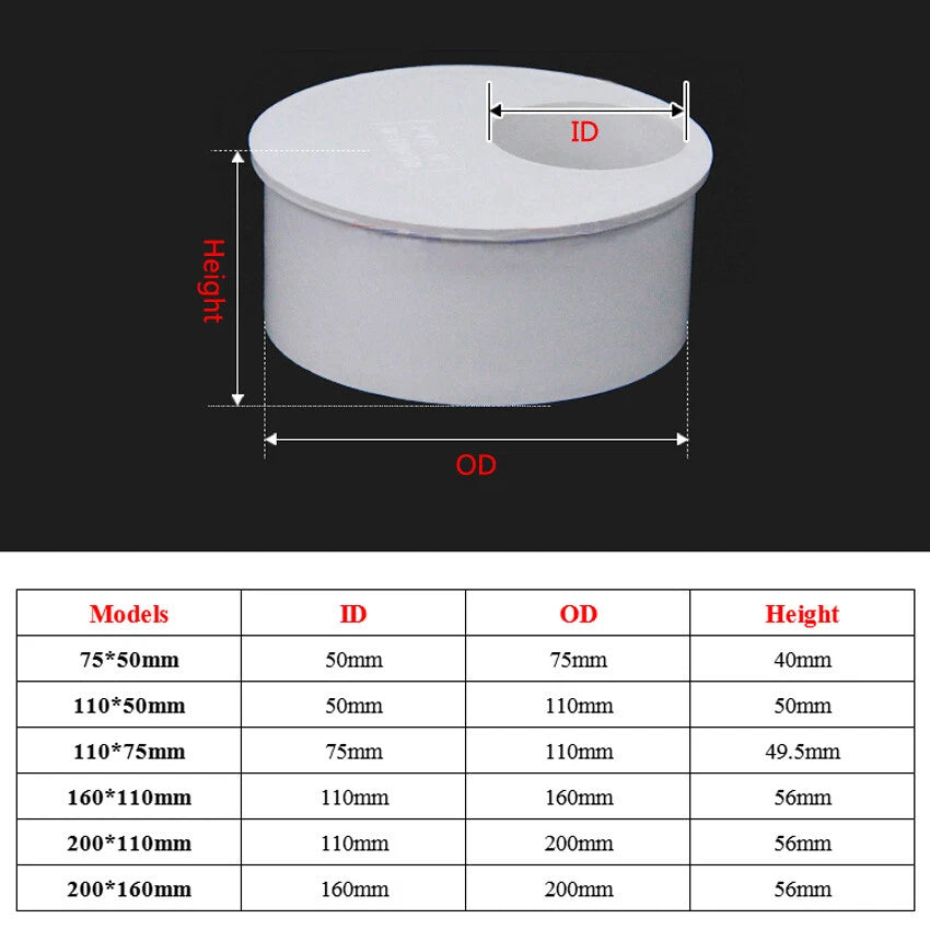 PVC Drainage Pipe Reducer Bushing Connector Adapter Joints Drain Fittings