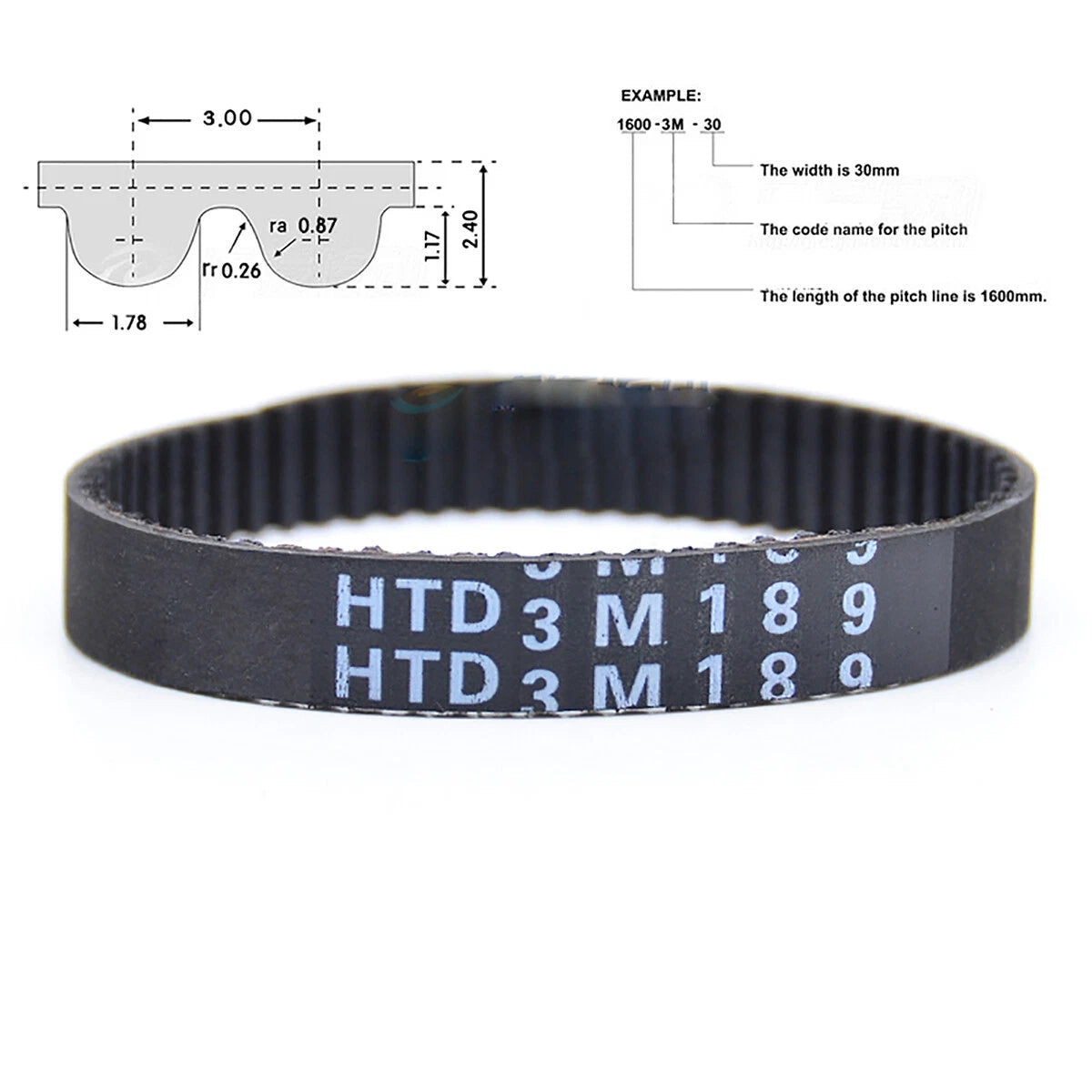 HTD3M Closed Loop Timing Belt — 3mm Pitch, 10mm & 15mm Width, Multiple Lengths