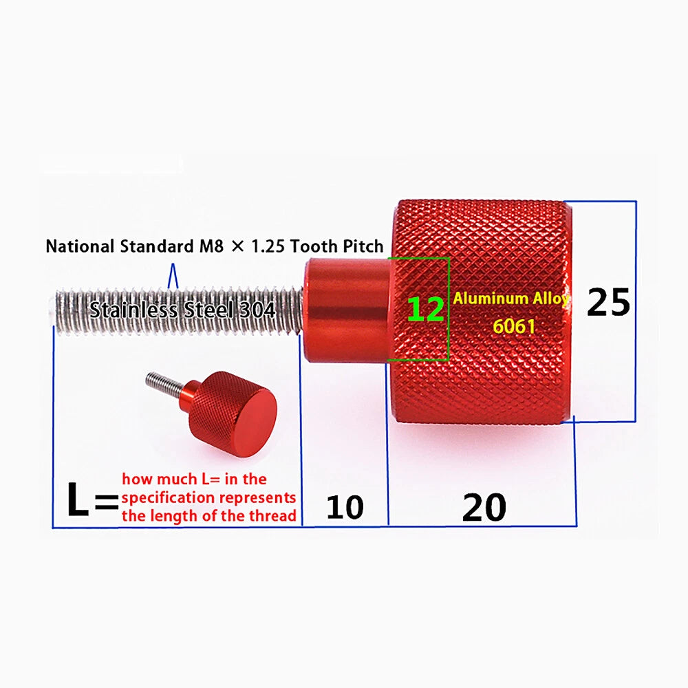 M8 KNURLED THUMB SCREWS ALUMINIUM ALLOY & STAINLESS STEEL HAND GRIP KNOB BOLTS