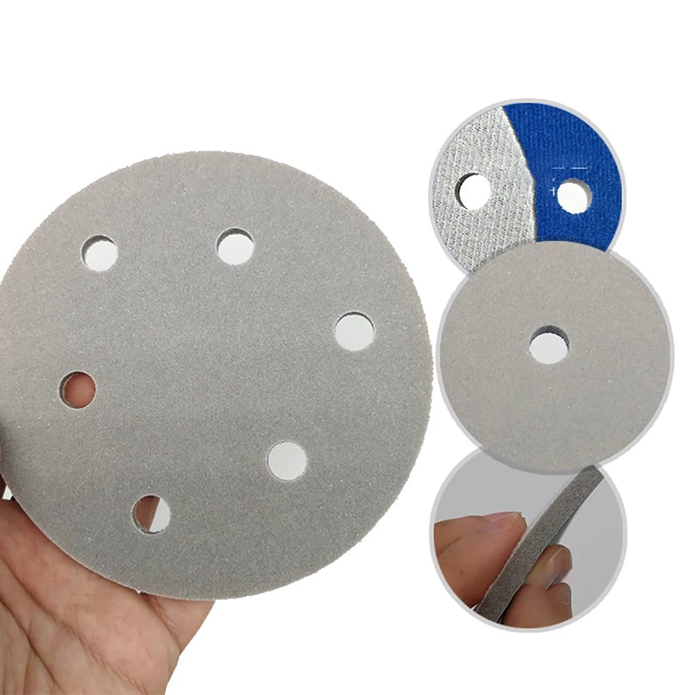 5 Inch（125mm）Hook & Loop Sponge Sandpaper 6 Hole Wet and Dry Sanding Discs