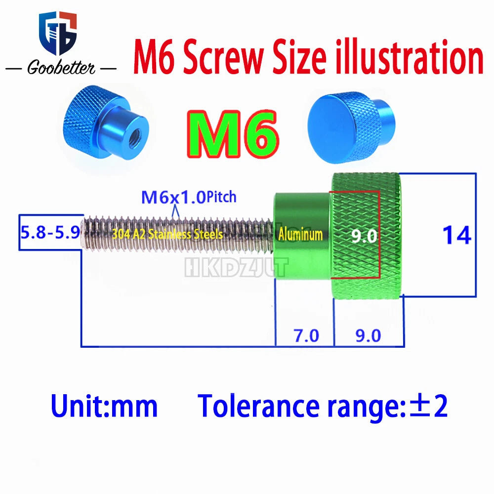 M6 Knurled Thumb Screws Hand Tighten Grip Knob Bolts Adjustable Long 6mm - 100mm