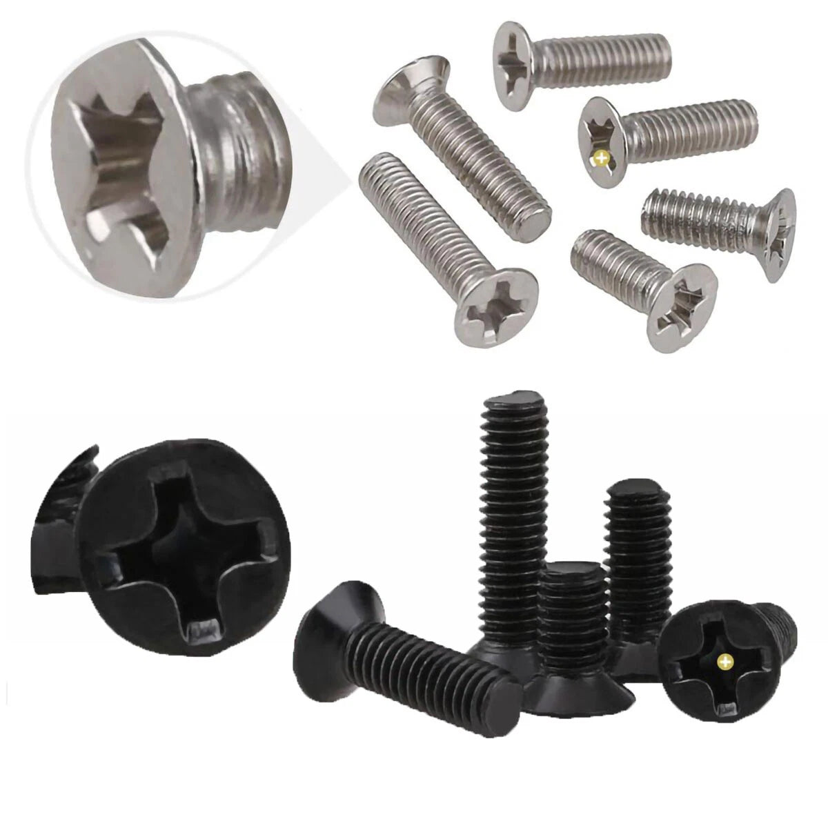 Phillips Flat Head Countersunk Machine Screws M1.4 M1.6 M2 M2.5 M3 M4 M5 | White Zinc Nickel Black Zinc