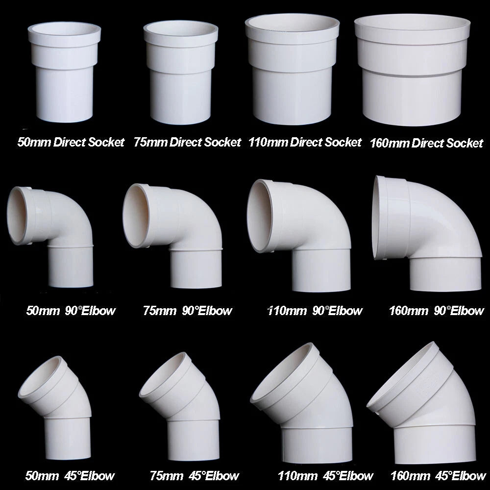 PVC Drain Pipe Fittings 45° 90°Reducer Elbow , Straight , Floor drain 50mm-160mm