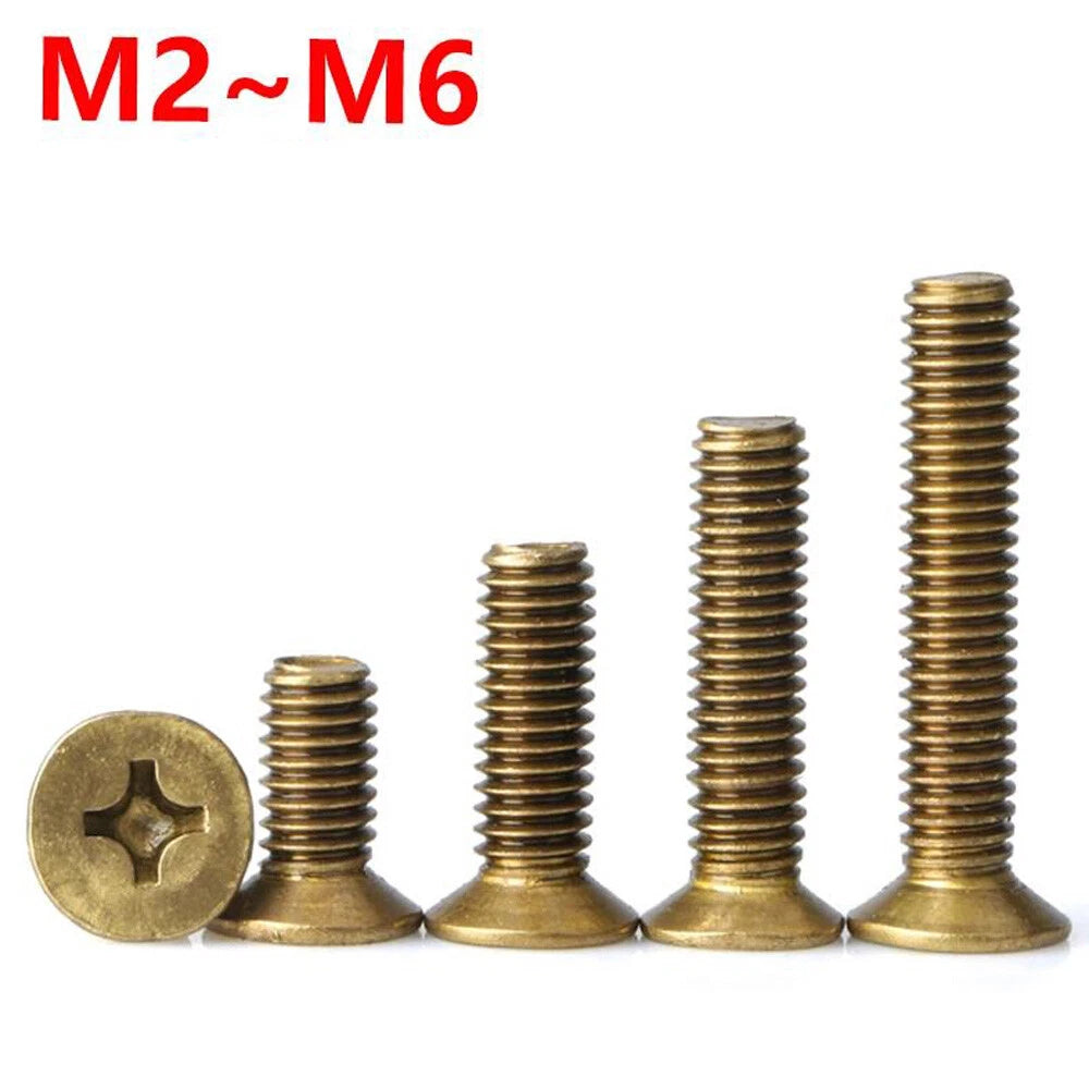 M2 M2.5 M3 M4 M5 M6 Solid Brass Countersunk Head Phillips Machine Screws – 4 to 40mm