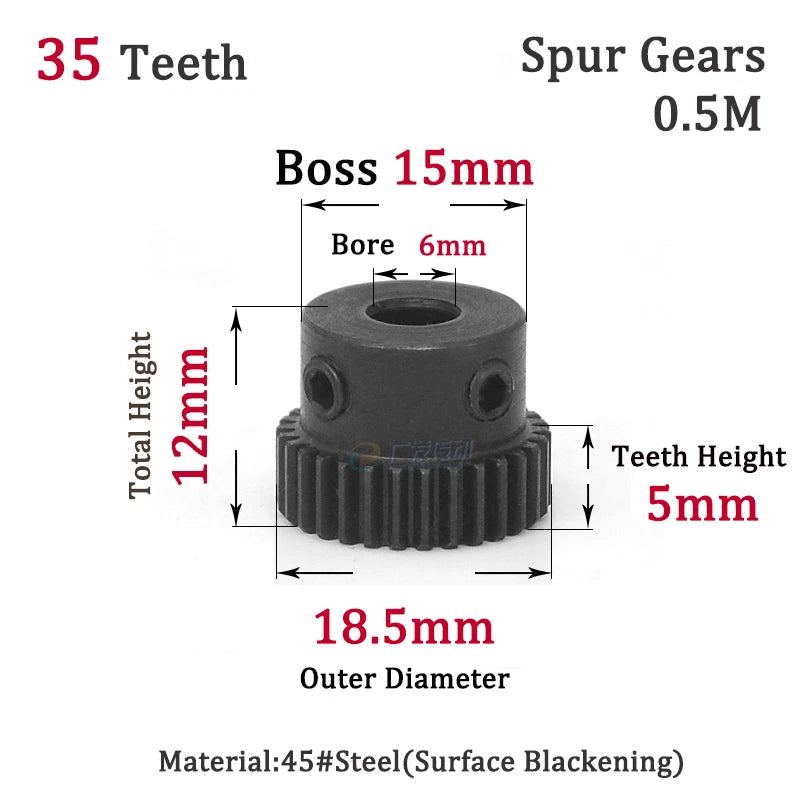 0.5M 35T Spur Gears Steel Pinion Gears Metal Spur Transmission Gear 45 Steel